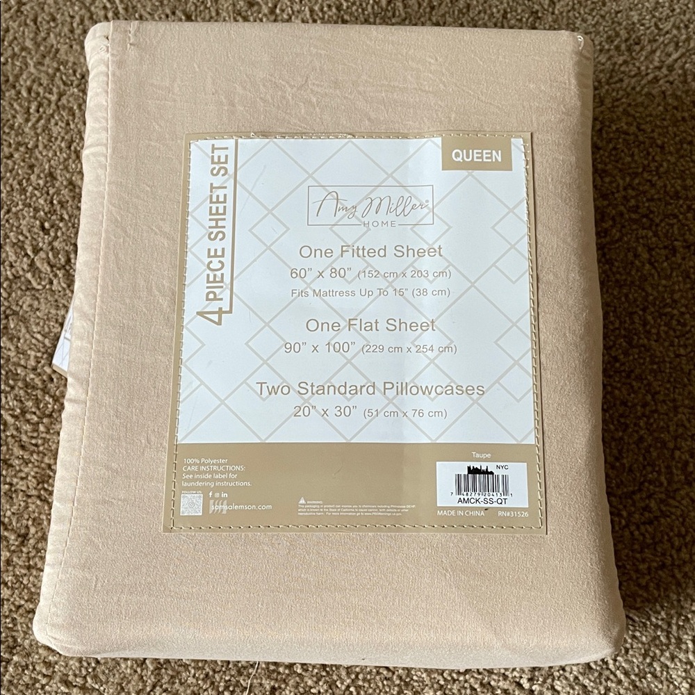 Amy Miller Home Queen 4 Piece Sheet Set, New